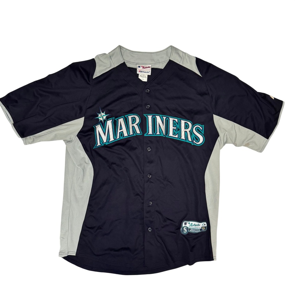 Majestic Seattle Mariners Jersey Mens Large Navy Blue Stitched MLB
